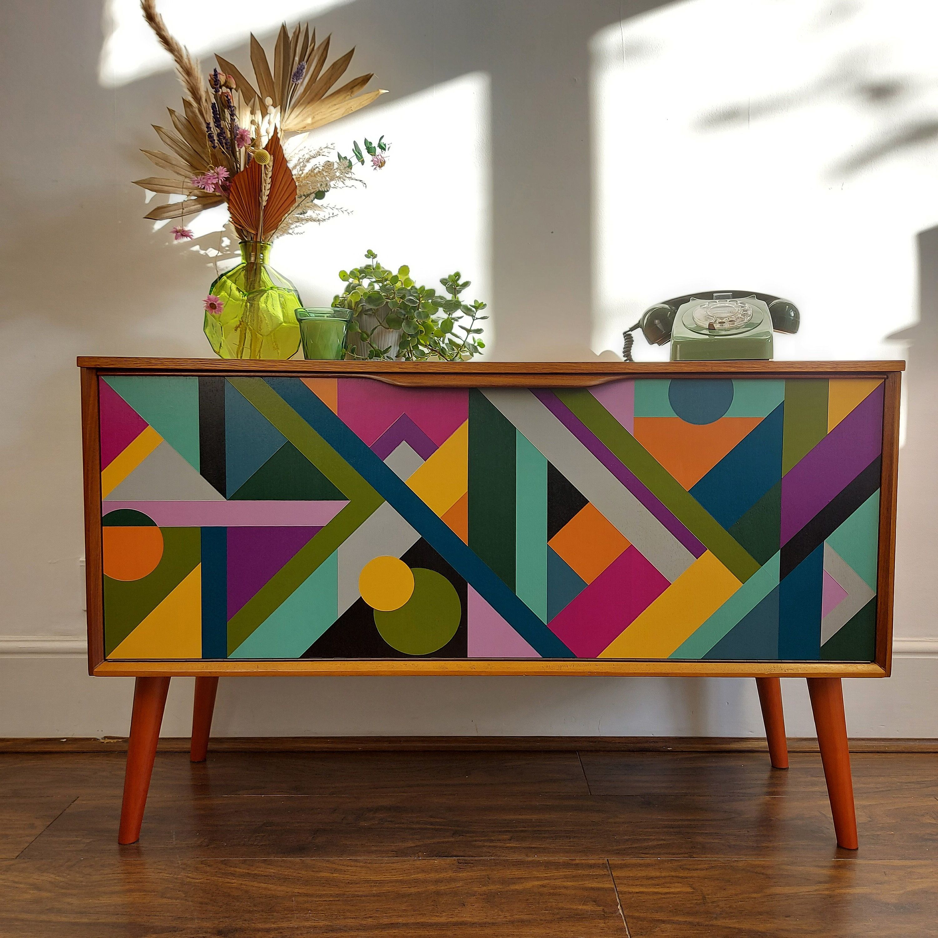 Geometric Sideboards For Newest Sold Geometric Sideboard Hand Painted Credenza Up Cycled – Etsy (View 7 of 10)