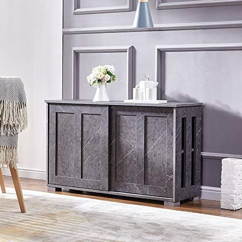 Homesailing Grey Farmhouse Sideboard With Sliding Door,wood Storage Buffet  Cupboard With 2 Barn Doors,modern&retro Kitchen Cabinet With 2 Tiers  Storage Shelves : Amazon.co.uk: Home & Kitchen Regarding Popular Sideboards Double Barn Door Buffet (Photo 10 of 10)