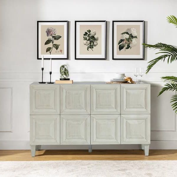 Jayden Creation Belle White Wood 58'' Wide Sideboard With Two Adjustable  Shelves And Block Patterned Door Sbhm0740 Wte – The Home Depot Inside Latest Sideboards With Adjustable Shelves (View 3 of 10)