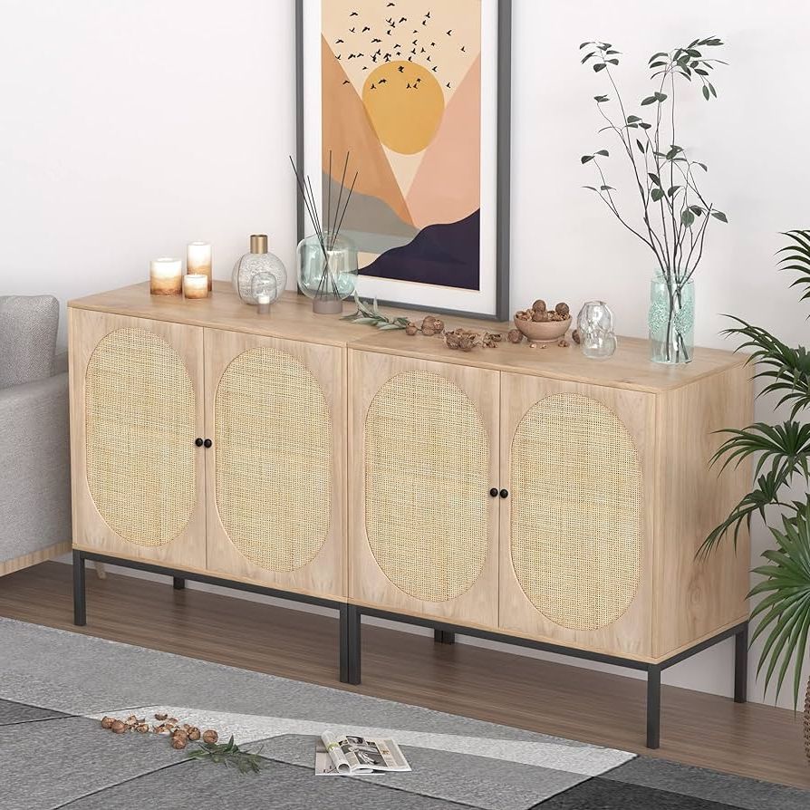 Latest Assembled Rattan Sideboards In Amazon – Xiao Wei Set Of 2 Buffet Sideboard With Handmade Natural Rattan  Doors, Rattan Cabinet Storage Cabinet Console Table Accent Cabinet, For  Dining Room, Living Room, Kitchen, Natural – Buffets & Sideboards (Photo 9 of 10)