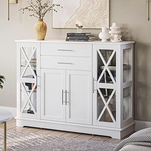 Latest Entry Console Sideboards Within Amazon – Belleze Sideboard Buffet Cabinet, 47 Inch Storage Console Table  Coffee Bar Cabinet Kitchen Cupboard Pantry Glass Display Cabinet For Lving  Room Entryway Dining Room, White – Buffets & Sideboards (View 2 of 10)