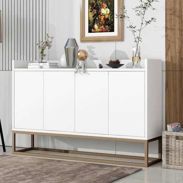 Latest Polibi 11.80 In. White Modern Stytle Wood Sideboard Buffet Cabinet With  Large Storage Space For Dining Room,entryway Rs Wmwpb8c W – The Home Depot In Wide Buffet Cabinets For Dining Room (Photo 7 of 10)