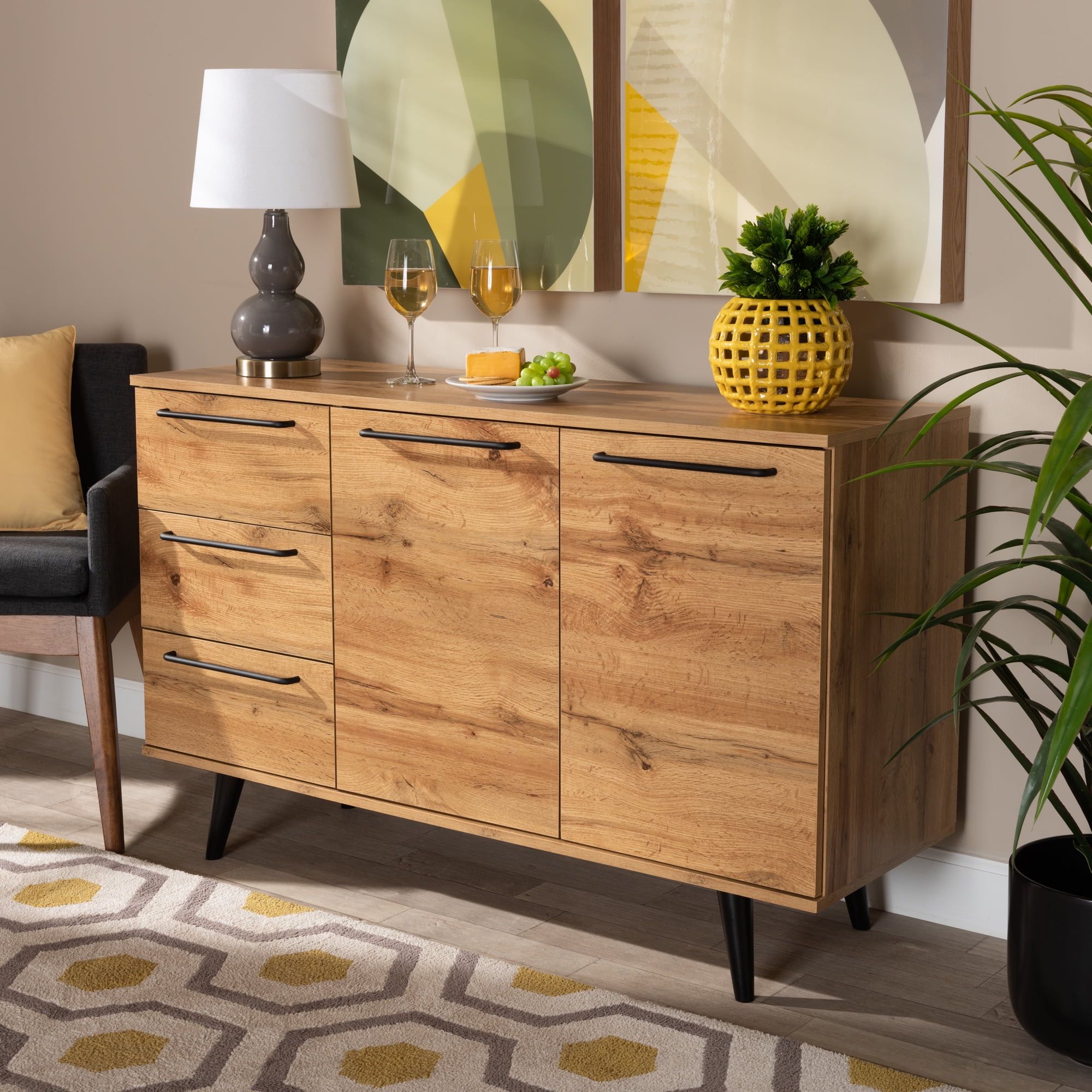 Latest Transitional Oak Sideboards With Baxton Studio Radley Modern And Contemporary Transitional Oak Brown  Finished Wood 3 Drawer Sideboard Buffet – Walmart (Photo 4 of 10)