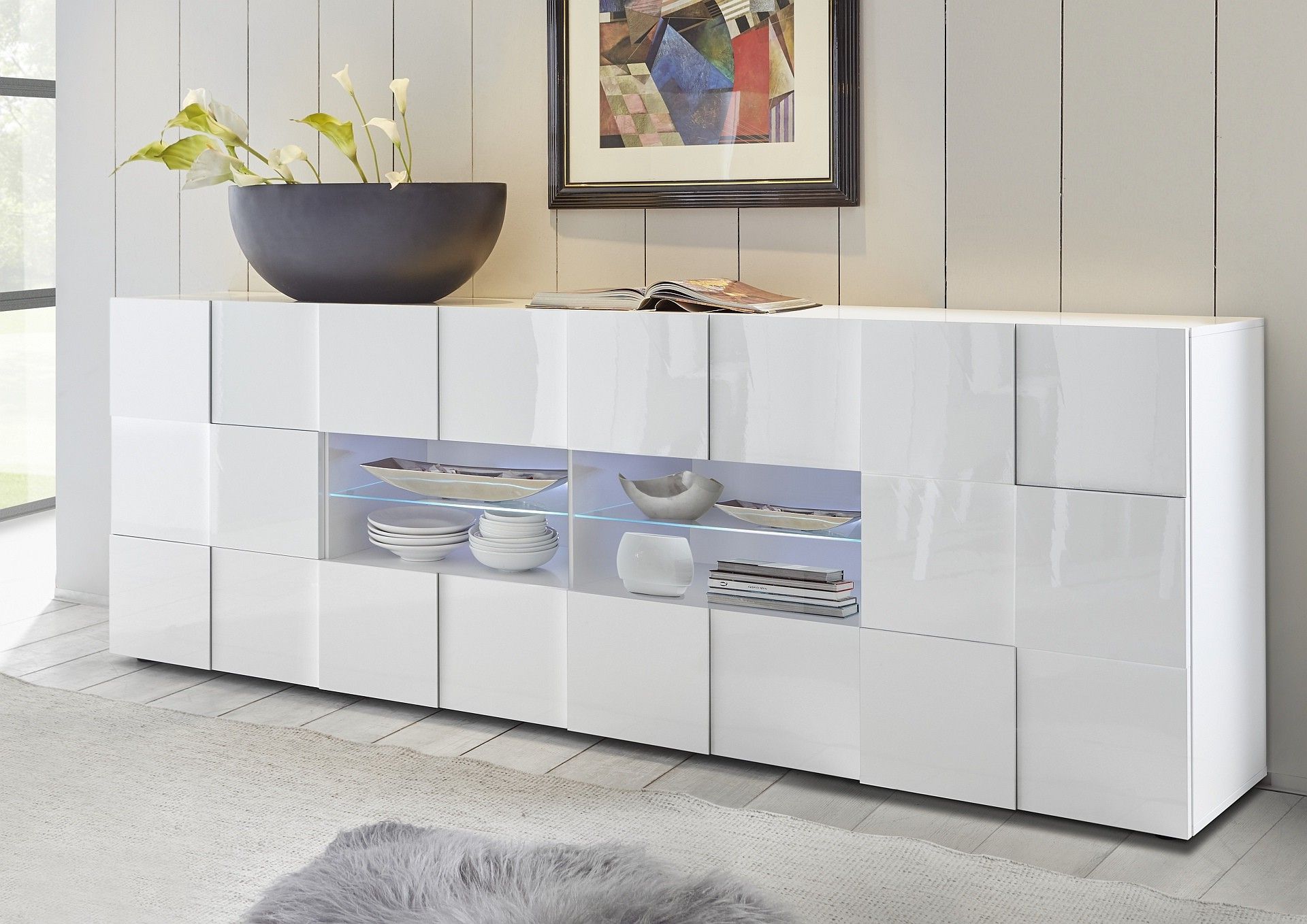 Most Recent Diana 241cm White Gloss Sideboard With Led Lights – Sideboards (2839) –  Sena Home Furniture Regarding Sideboards With Led Light (Photo 5 of 10)