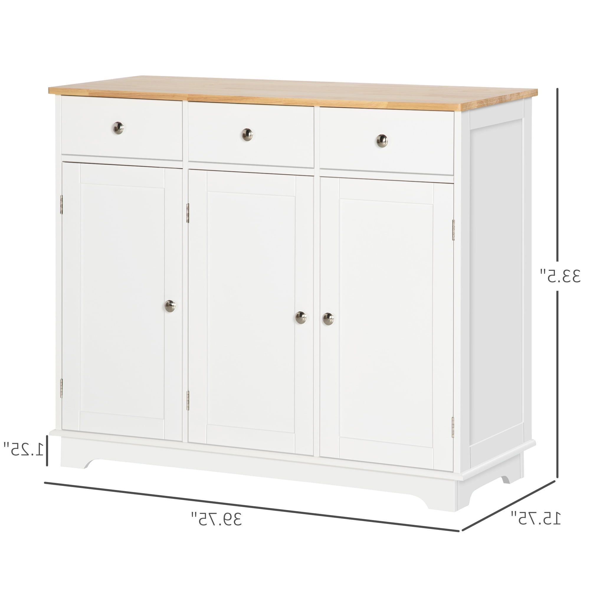 Most Recent Homcom Modern Sideboard With Rubberwood Top, Buffet Cabinet With Storage  Cabinets, Drawers And Adjustable Shelves For Living Room, Kitchen, White –  Walmart With Regard To Sideboards With Rubberwood Top (View 6 of 10)