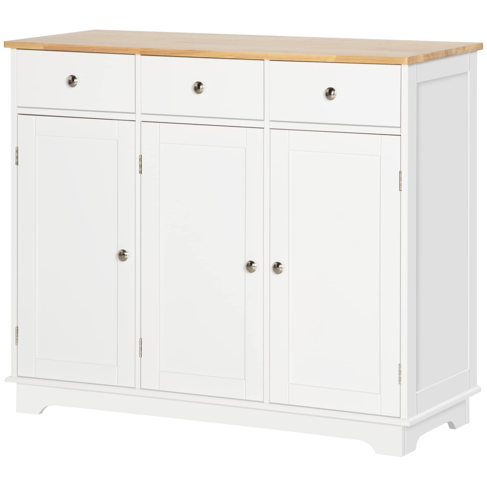 Most Recently Released Homcom Modern Sideboard With Rubberwood Top, Buffet Cabinet With Storage  Cabinets, Drawers And Adjustable Shelves For Living Room, Kitchen, White :  Amazon.co.uk: Home & Kitchen In Sideboards With Rubberwood Top (Photo 1 of 10)