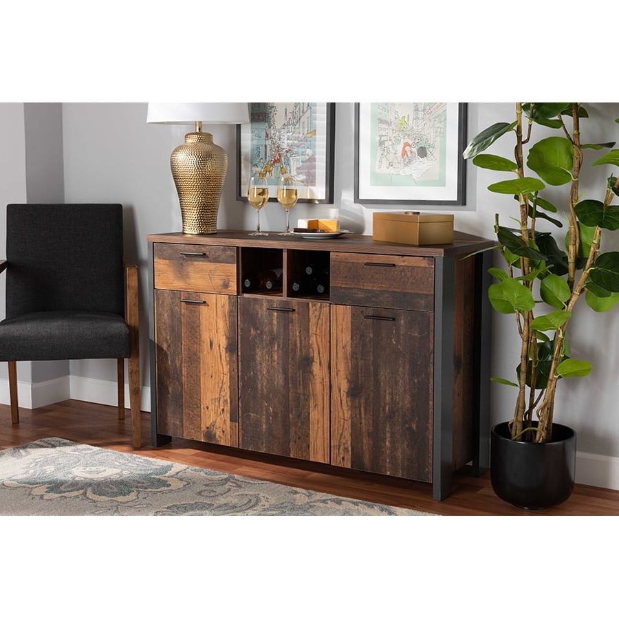 Most Up To Date Brown Finished Wood Sideboards Within Baxton Studio Ranger Mid Century Modern Rustic Brown Finished Wood And Grey  Metal 2 Door Sideboard Buffet – Walmart (Photo 4 of 10)