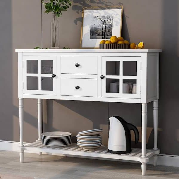 Newest Urtr White Sideboard Console Table With Bottom Shelf Wood Buffet Storage  Cabinet Entryway Side Table For Living Room T 00853 K – The Home Depot In Entry Console Sideboards (View 3 of 10)