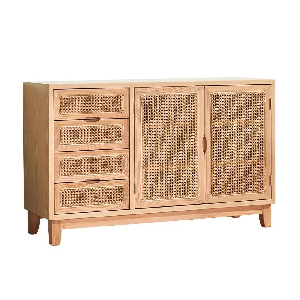 Ng Decor 47" Natural Sideboard Buffet Rattan Kitchen Buffet Cabinet With 2  Doors 2 Shelves 4 Drawers : Amazon.in: Home & Kitchen Pertaining To Recent Rattan Buffet Tables (Photo 1 of 10)