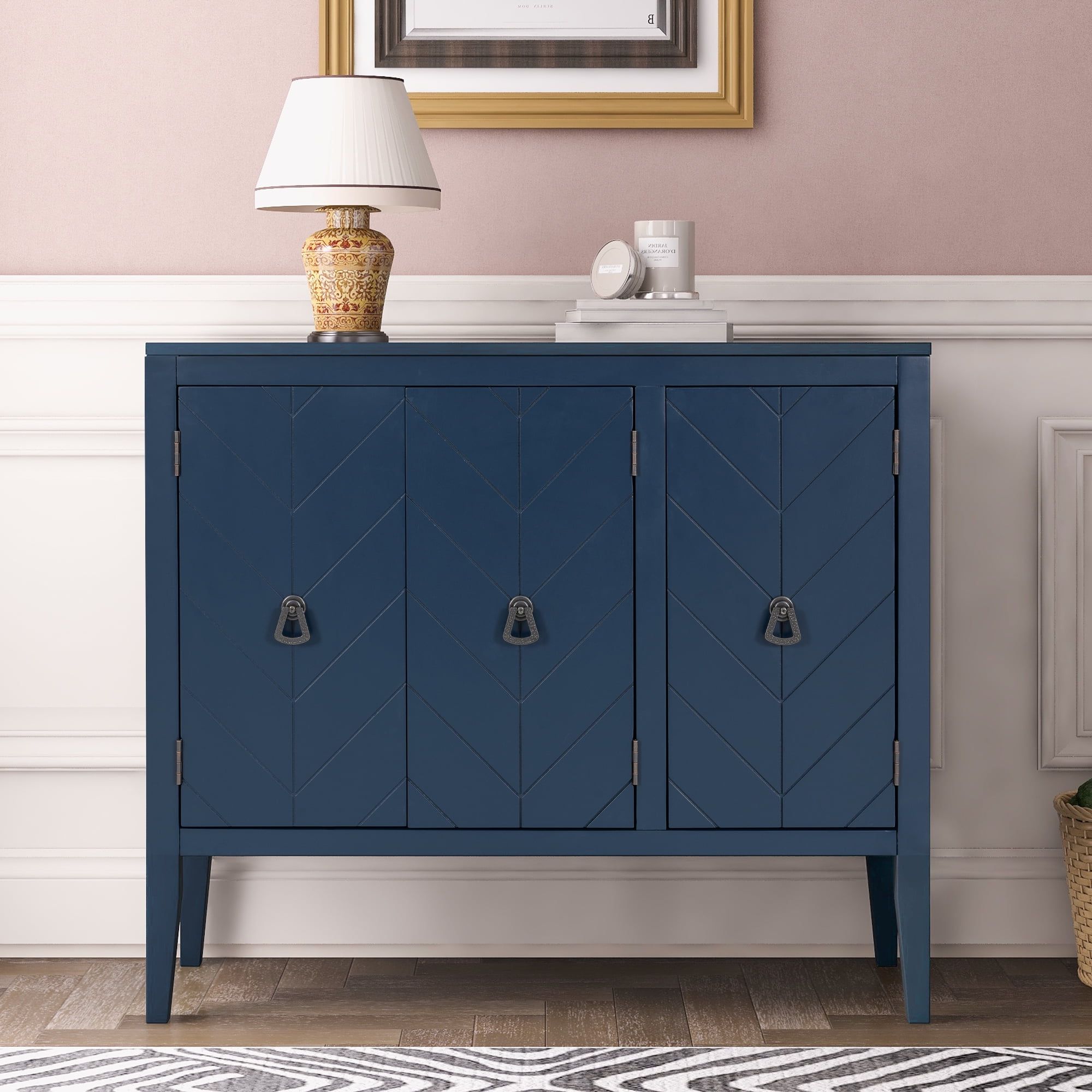 Recent Sideboard Buffet Storage Cabinet, Solid Wood Accent Cabinets With 3 Doors  And Adjustable Shelf, Rustic Blue Console Tables For Entryway Hallway,  Dining Room, Living Room, Study, Ja3980 – Walmart Pertaining To 3 Door Accent Cabinet Sideboards (View 5 of 10)
