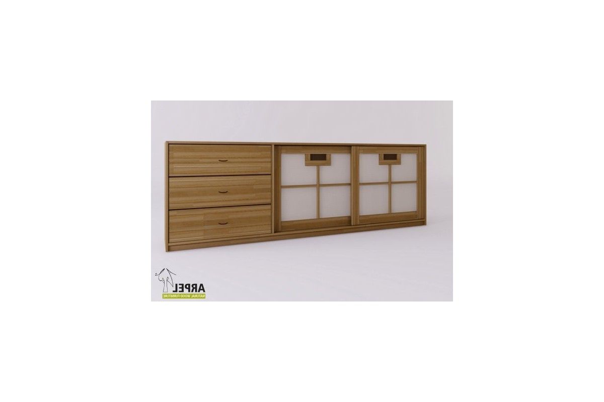 Shoji Sideboard In Solid Beech With 3 Drawers And Fabric Doors Pertaining To Most Recently Released 3 Drawers Sideboards Storage Cabinet (View 6 of 10)