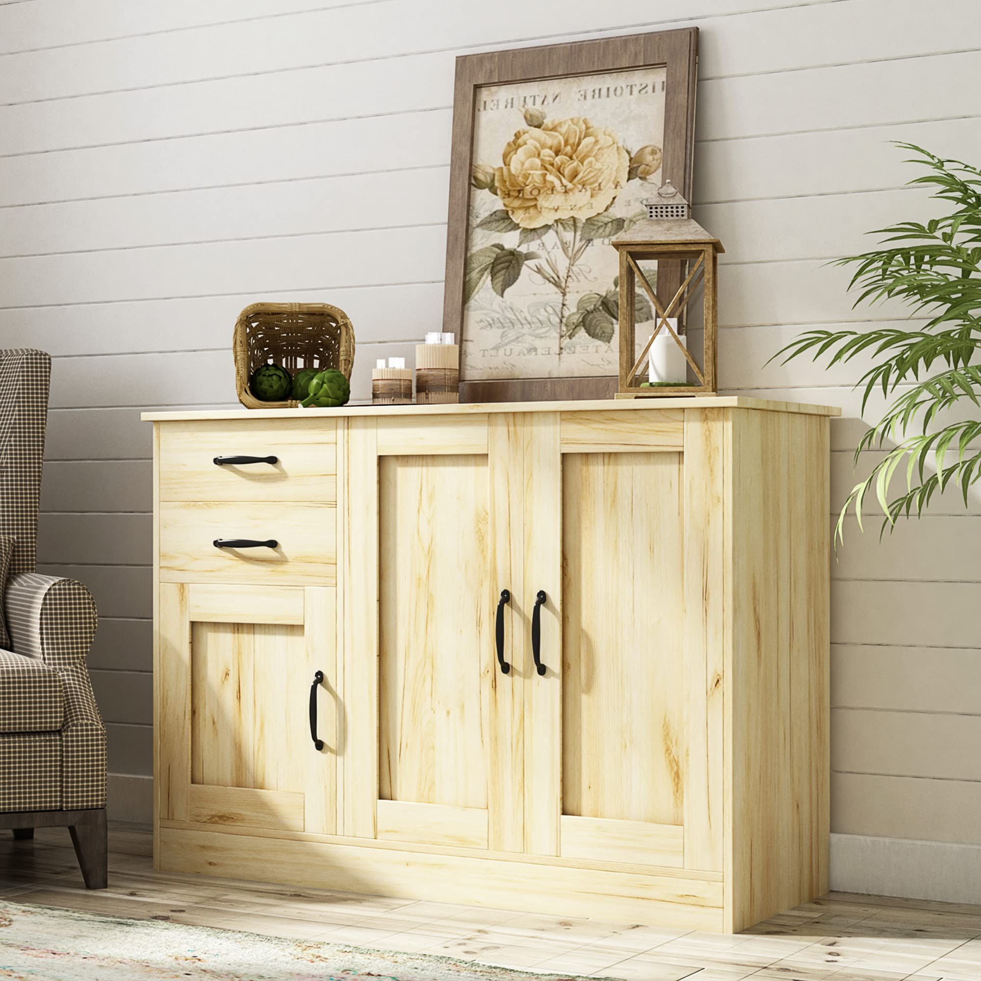 Sideboard Storage Cabinet With 3 Drawers & 3 Doors Regarding Most Recent Amazon – Joysource 43 Inch Sideboard Buffet Cabinet 3 Doors Sideboard  Coffee Bar Cabinet With 2 Drawers Cupboard Cabinet With Adjustable Shelf  For Living Room Kitchen Bedroom, Oak – Buffets & Sideboards (Photo 9 of 10)