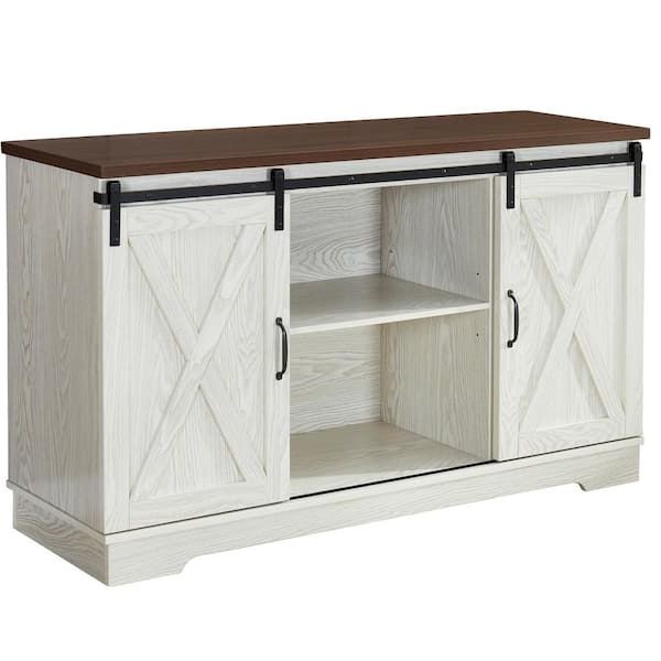 Sideboards Double Barn Door Buffet Regarding Widely Used Anbazar White Buffet Sideboard With 2 Sliding Barn Doors, Kitchen Accent  Storage Cabinet With Storage Shelves For Dining Room D 001259 W – The Home  Depot (View 4 of 10)
