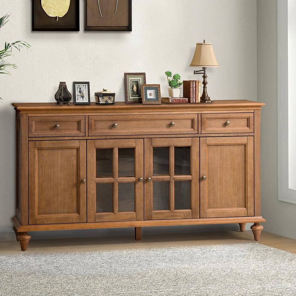 Sideboards With 3 Drawers Pertaining To Well Known Jayden Creation Nikolaj Acorn 58 In. W 3 Drawer Sideboard With Solid Wood  Legs Sbhm0622 Acr – The Home Depot (Photo 9 of 10)