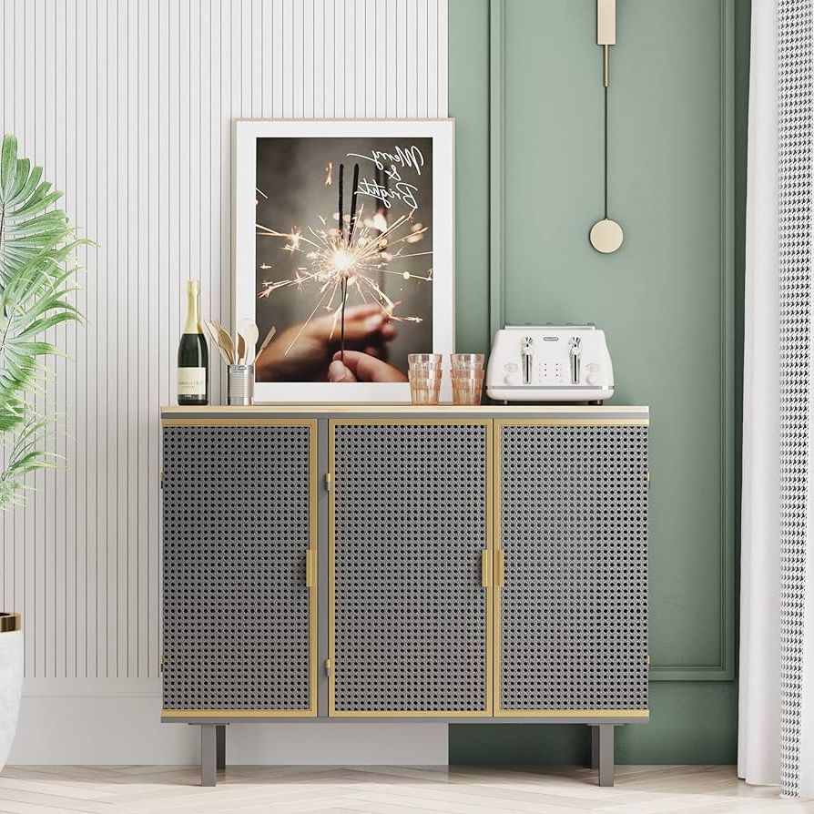 Sideboards With Breathable Mesh Doors In Popular Amazon: Lamerge 3 Doors Modern Sideboard,40" Wide Freestanding Storage  Cabinet,buffet,cupboard,entryway Floor Cabinet,carbonized Bamboo,breathable,  For Living Room Office Bedroom, Dark Grey (l3ds 40) : Home & Kitchen (Photo 7 of 10)