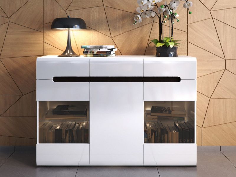 Sideboards With Led Light In Most Current Modern Large Glass Sideboard Display Cabinet White/wenge/black Gloss Insert Led  Lights (Photo 6 of 10)