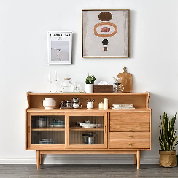 Trendy Casti 47" Mid Century Modern Natural Sideboard Buffet Kitchen Cabinet With  Hutch&drawer Homary Within Mid Century Modern Sideboards (Photo 4 of 10)