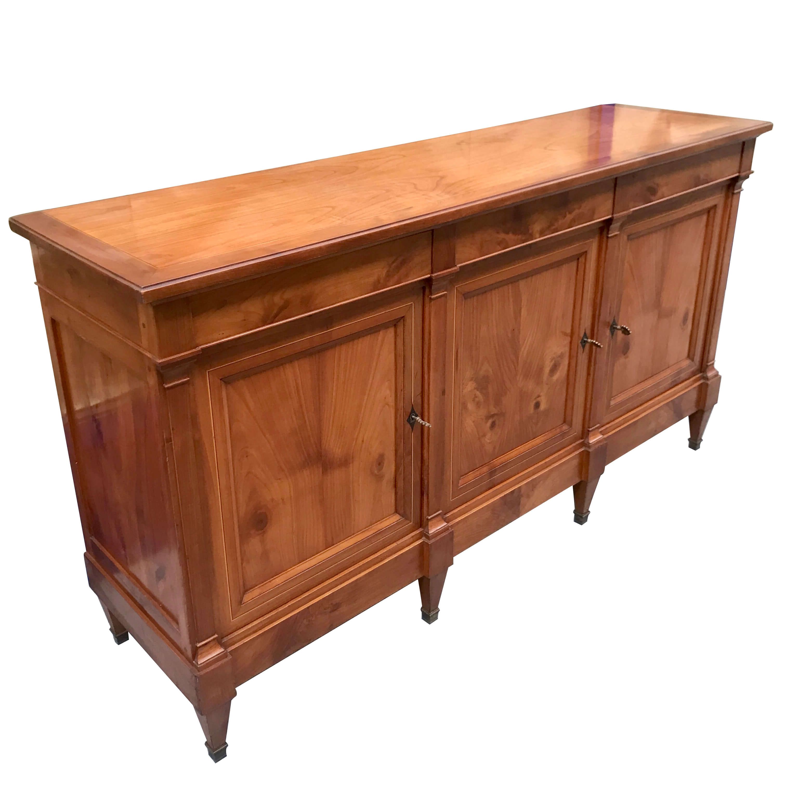 Trendy Directoire Style Sideboard With 3 Doors And 3 Drawers In Cherry Wood With  Inlaid Fillets And Bronze Brackets, 19th Century (Photo 10 of 10)