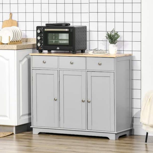 Trendy Homcom Modern Grey Sideboard With Rubberwood Top And Drawers 835 511gy –  The Home Depot For Sideboards With Rubberwood Top (View 4 of 10)