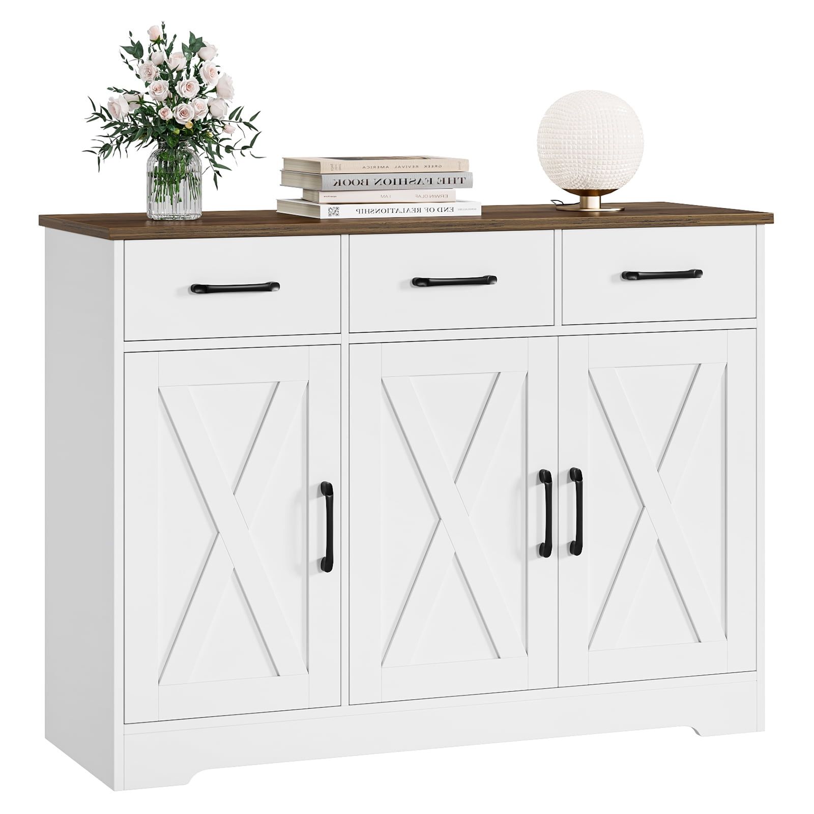 Well Known Sideboard Storage Cabinet With 3 Drawers & 3 Doors Pertaining To Homfa Sideboard Storage Cabinet With 3 Drawers & 3 Doors, 53.54'' Wide Buffet  Cabinet For Dining Room, White – Walmart (Photo 3 of 10)