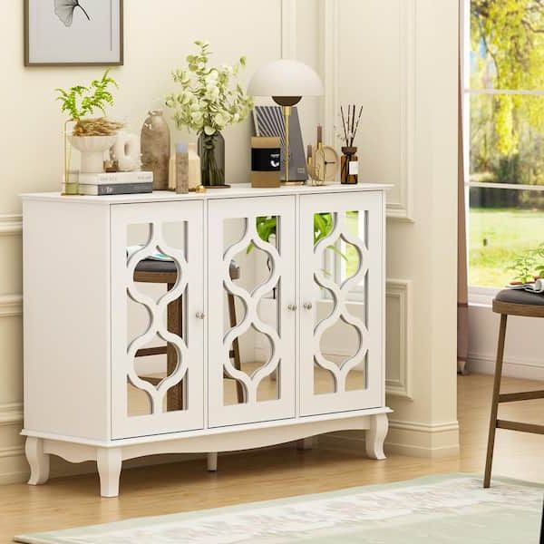 Well Known Sideboard Storage Cabinet With 3 Drawers & 3 Doors With Regard To Fufu&gaga White Mirrored Wooden Accent Storage Cabinet, Sideboard, Wine Storage  Cabinet With 3 Doors And 6 Shelves Lbb Kf330040 01 – The Home Depot (View 8 of 10)