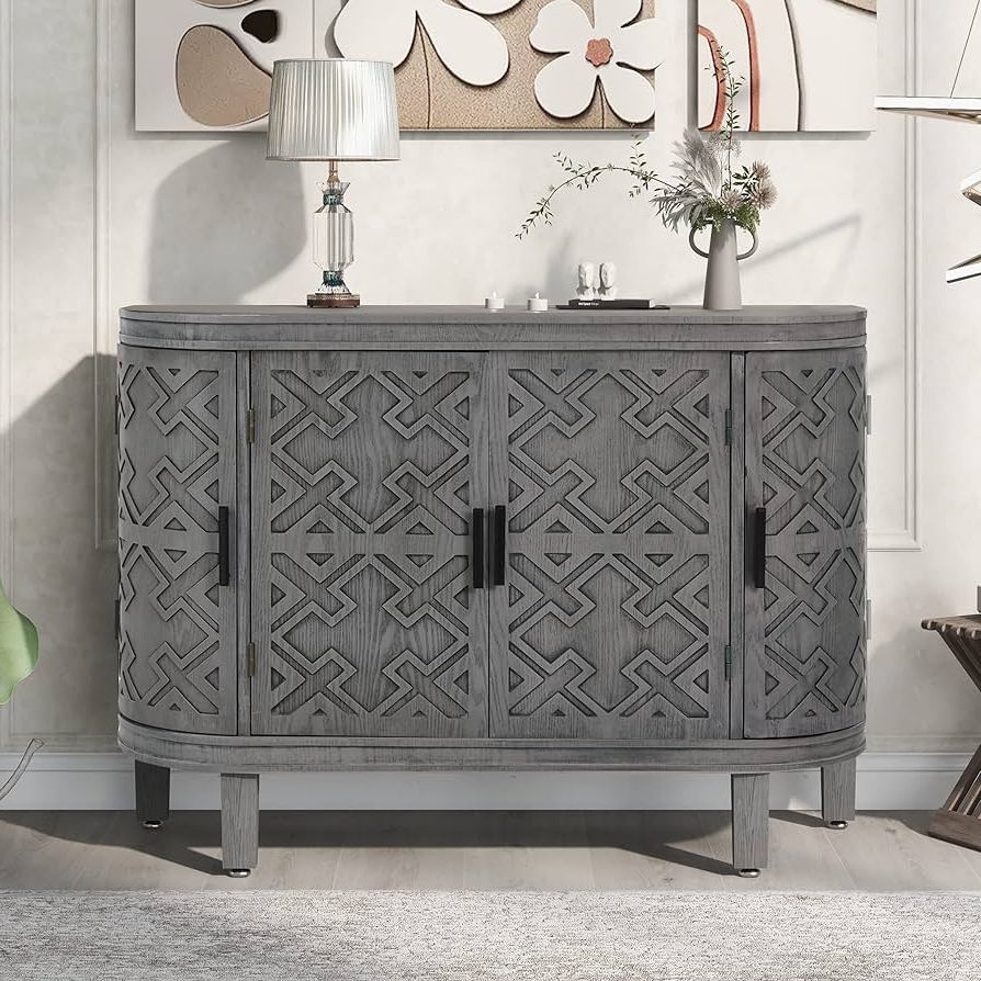 Well Known Sideboards Accent Cabinet Throughout Amazon: Accent Storage Cabinet,sideboard Wooden Cabinet With Antique  Pattern Doors For Hallway, Entryway, Living Room, Bedroom (antique Grey) :  Home & Kitchen (View 5 of 10)