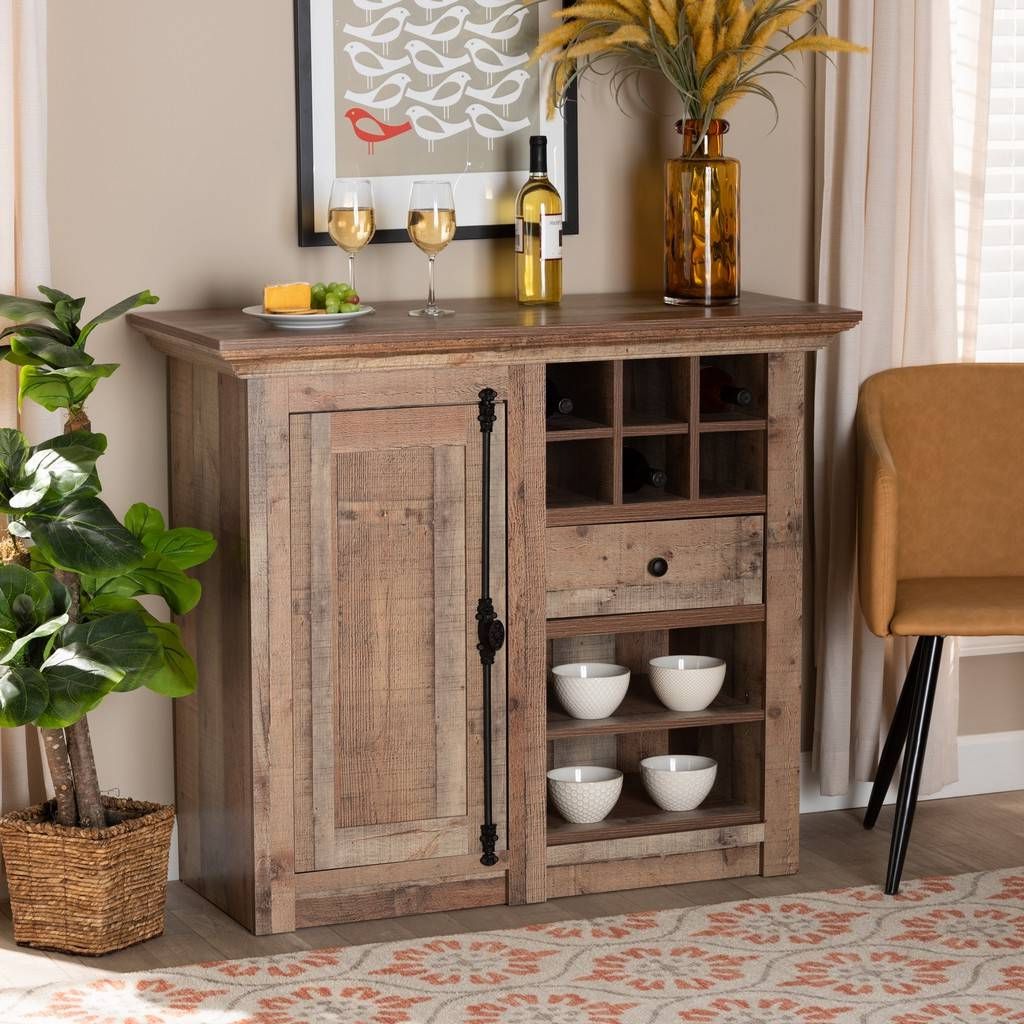Widely Used Brown Finished Wood Sideboards Throughout Baxton Studio Albert Modern Farmhouse Rustic Oak Brown Finished Wood 1 Door  Dining Room Sideboard Buffet – Wholesale Interiors Bh 003 Yosemile Oak  Buffet (Photo 7 of 10)