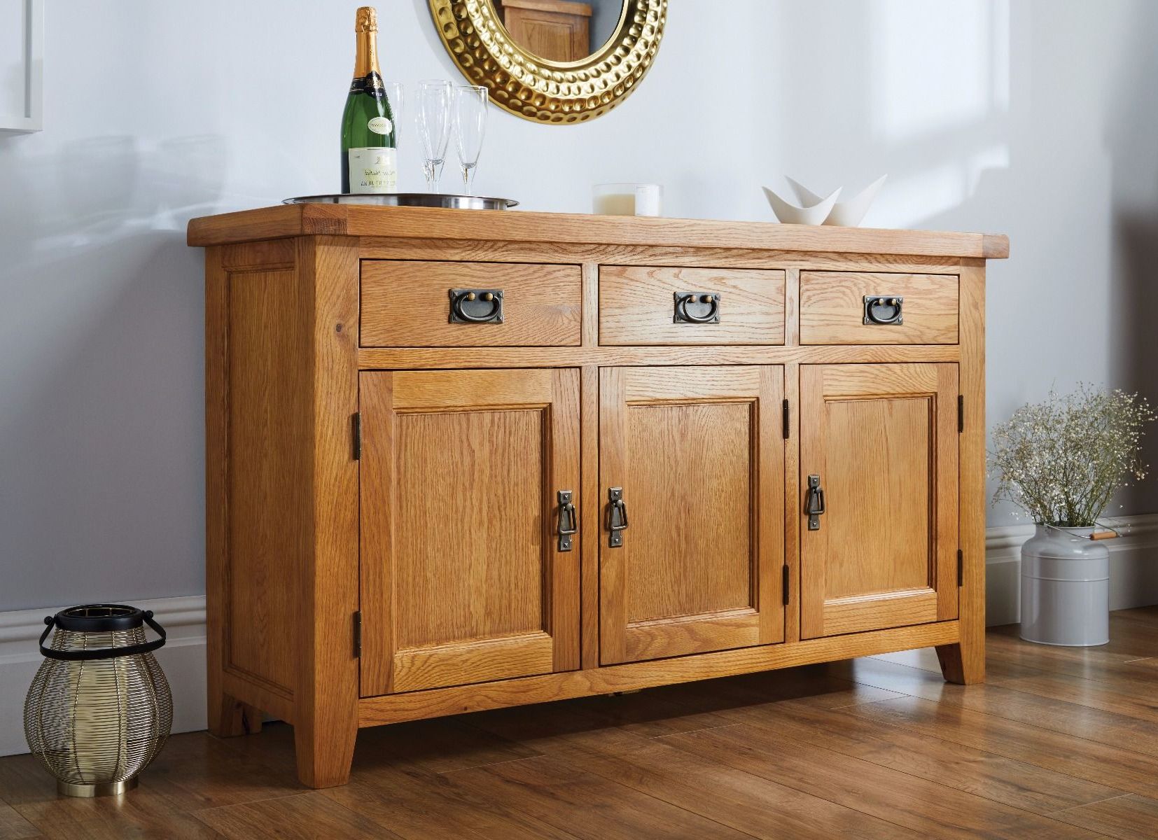 Widely Used Country Oak Rustic 3 Door Medium Sized Sideboard – Free Delivery (View 2 of 10)