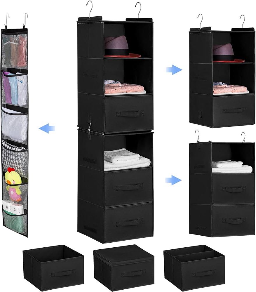 2 Separable Wardrobes In Newest Amazon: Elviros 6 Shelf Hanging Closet Organizer With 3 Drawers, 2  Separable 3 Shelf Hanging Shelves, Foldable Closet Organizers And Storage  For Bedroom Wardrobe Nursery Clothes Rack(black) : Home & Kitchen (View 5 of 10)