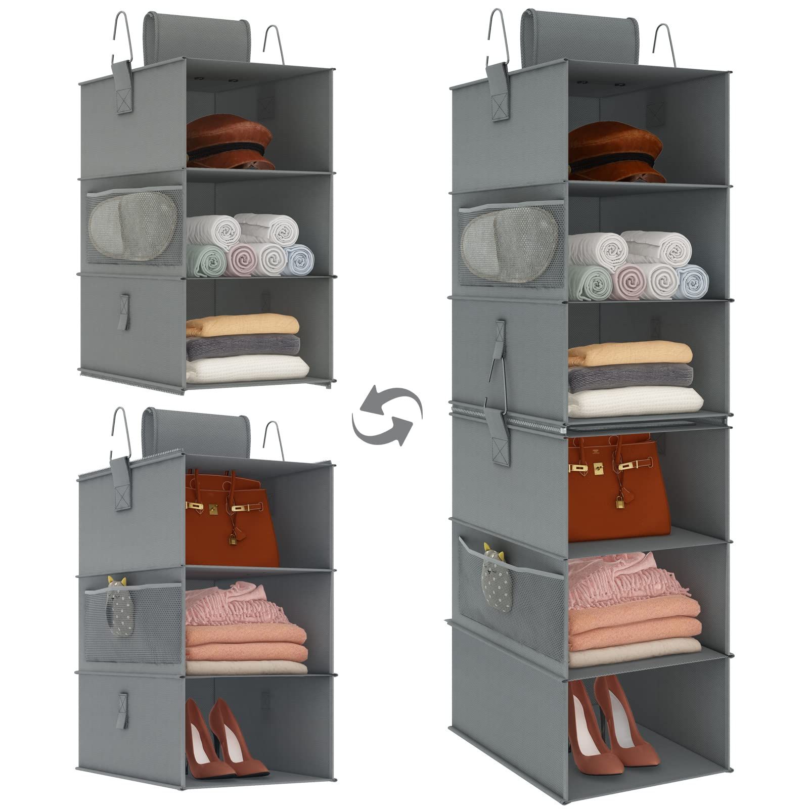 2 Separable Wardrobes Inside Trendy Amazon: Fixwal 6 Shelf Hanging Closet Organizer 2 Separable 3 Shelf  Hanging Shelves Collapsible Hanging Storage Shelf For Bedroom College Dorm  Pantry Camper Rv, Dark Gray : Home & Kitchen (View 9 of 10)