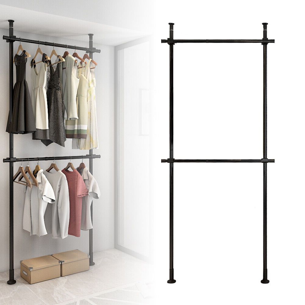 2 Tier Adjustable Wardrobes Regarding Well Known 2 Tier Telescopic Garment Rack Clothes Hanger Closet Organizer Stand  Adjustable (Photo 6 of 10)