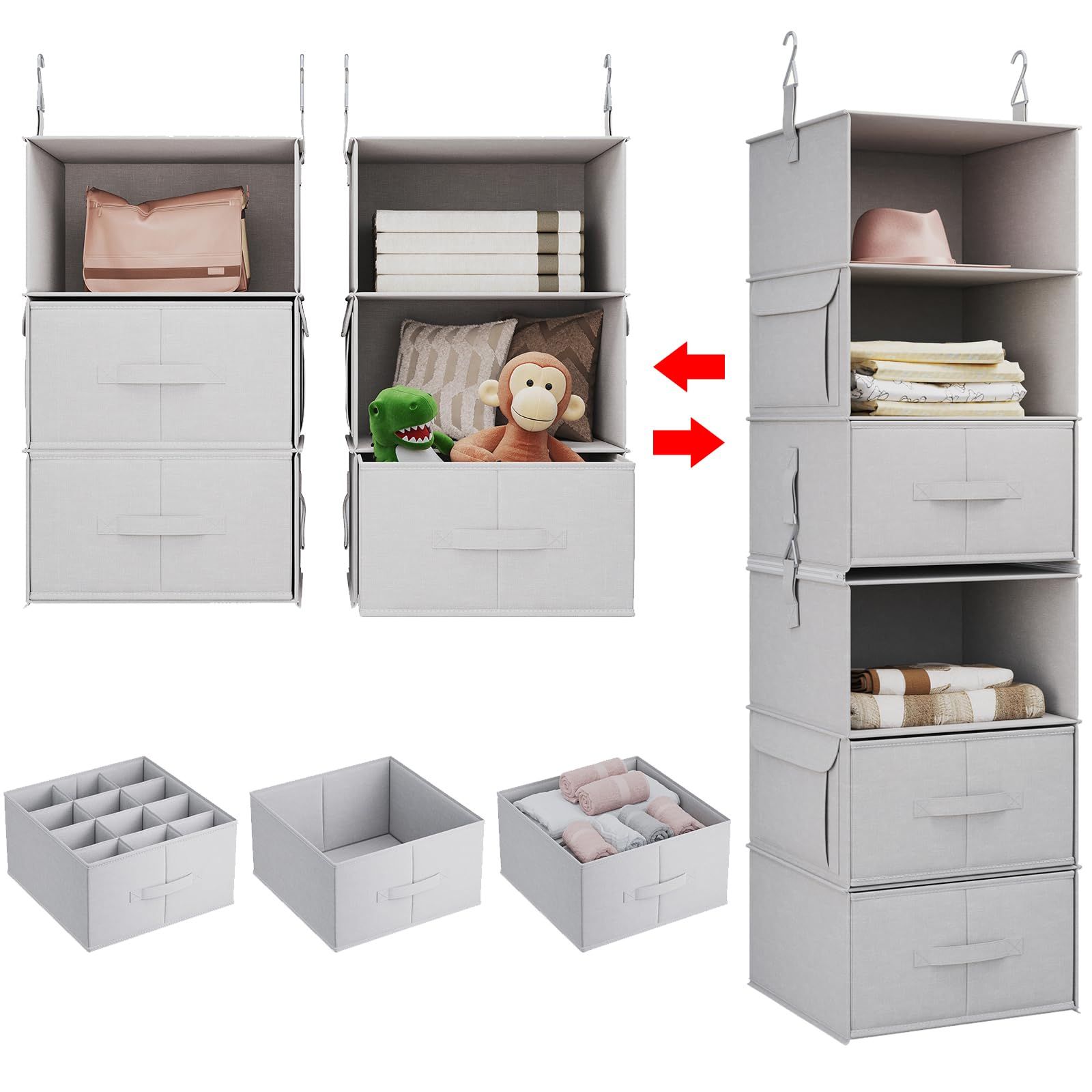 2017 2 Separable Wardrobes For Amazon: Vailando 6 Shelf Hanging Closet Organizer, 2 Separable 3 Shelf  Hanging Shelves With 3 Drawers For Wardrobe, Nursery, Baby Clothes  Organization And Storage : Home & Kitchen (Photo 1 of 10)