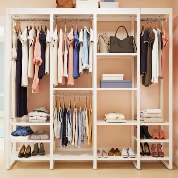 2017 Closetsliberty 84 In. W White Adjustable Wood Closet System With 13  Shelves And 4 Rods Hs4674 Rw 07 – The Home Depot Intended For 4 Shelf Closet Wardrobes (Photo 10 of 10)
