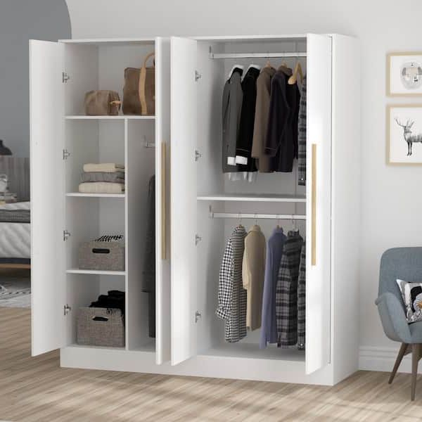 2017 Wardrobes With 4 Shelves Throughout Fufu&gaga White 4 Door Wardrobe Armoires With Hanging Rod And Storage  Shelves (70.9 In. H X 63 In. W X 19.7 In. D) Kf210109 Xin – The Home Depot (Photo 1 of 10)