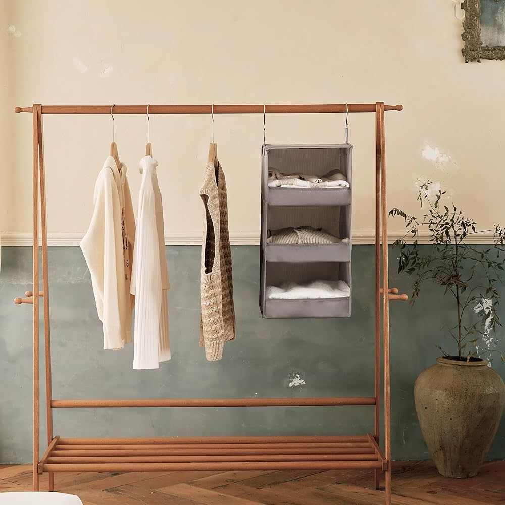 3 Shelf Hanging Shelves Wardrobes With Regard To Popular Granny Says 3 Shelf Hanging Closet Organizer, Pack Of 1 Hanging Shelves For Closet  Storage, Rangement Garde Robe, Collapsible Hanging Clothes Organizer,  Hanging Organizer For Walk In Closet, Grey : Amazon.ca: Home (Photo 7 of 10)