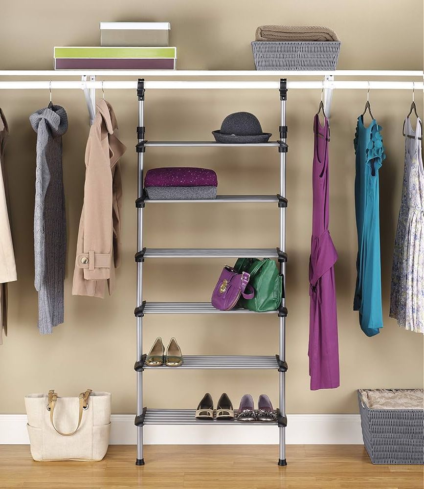 6 Shelf Wardrobes Intended For Fashionable Amazon: Whitmor 6 Shelf Closet System – Adjustable Closet Maximizer :  Home & Kitchen (Photo 7 of 10)