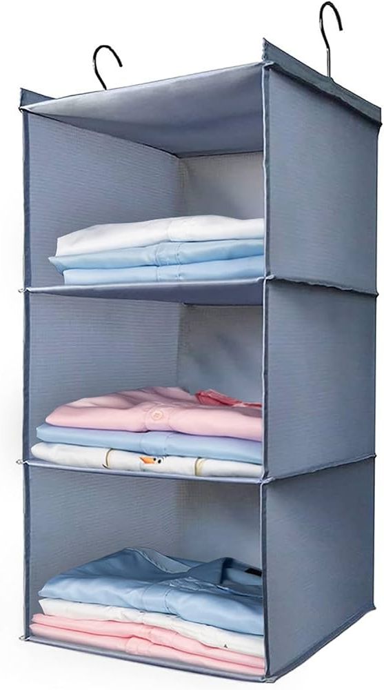 Amazon: Donyeco Hanging Closet Organizer And Storage 3 Shelf, Easy  Mount Foldable Hanging Closet Wardrobe Storage Shelves, Clothes Handbag  Shoes Accessories Storage, Washable Oxford Cloth Fabric, Gray : Home &  Kitchen Intended For Famous 3 Shelf Hanging Shelves Wardrobes (View 2 of 10)