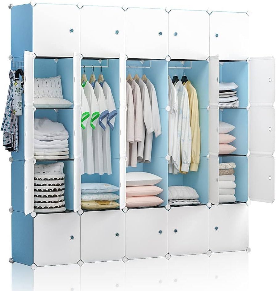 Amazon: George&danis Portable Wardrobe Closet Cube Storage Cube  Organizer Cube Shelf Armoire Bedroom Dresser (71x14x71 Inches) 5x5 Tiers,  Blue : Home & Kitchen Throughout Well Liked Wardrobes With Cube Compartments (View 5 of 10)