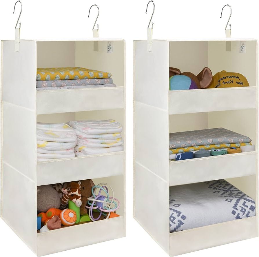 Amazon: Granny Says 3 Shelf Hanging Organizer, Foldable Hanging Closet  Storage, Closet Shelves Organizer For Camper, Beige, 29 ¾" H X 12" W X 12"  D, 2 Pack : Home & Kitchen Intended For 2018 3 Shelf Hanging Shelves Wardrobes (View 10 of 10)