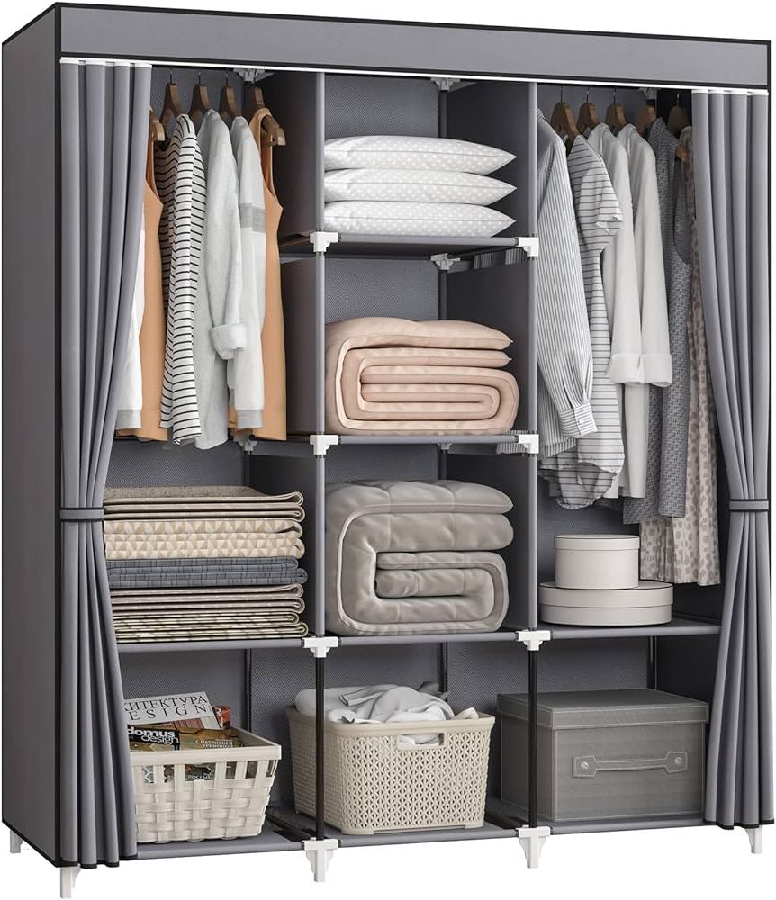 Amazon: Kekiwe Portable Closet, 51 Inch Wardrobe Closet For Hanging  Clothes With 2 Hanging Rods, 8 Storage Organizer Shelves For Bedroom,  Durable And Easy To Assemble, Grey : Home & Kitchen Throughout 2017 Wardrobes With Shelf Portable Closet (Photo 1 of 10)