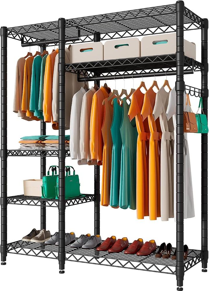 Amazon: Punion Wire Garment Rack, 5 Tiers Heavy Duty Clothes Rack For  Hanging Clothes, Metal Clothing Rack, Compact Freestanding Wardrobe Closet  With Shelves Racks,45"lx 17"w X 71"h,max Load 600lbs,black,gr5 : Home & With Regard To Latest Wire Garment Rack Wardrobes (View 9 of 10)