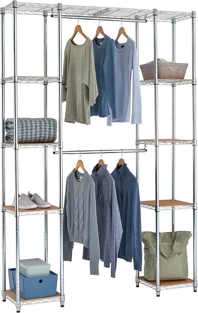 Amazon: Trinity Ecostorage Expandable Garment Rack With Bamboo Shelves  For Clothing Storage, Closet Organization For Home, Apartment, Dorm Room  And More, Chrome, 56 76” W X 14” D X 84” H : Everything Else Pertaining To Best And Newest Chrome Garment Wardrobes (View 6 of 10)