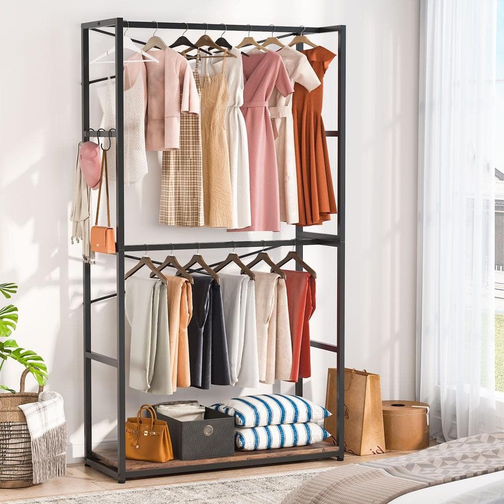 Best And Newest Byblight Brown Free Standing Closet Organizer Garment Rack With Double Hanging  Rod Bb U0028gx – The Home Depot With Regard To Wardrobes With Garment Rod (Photo 6 of 10)