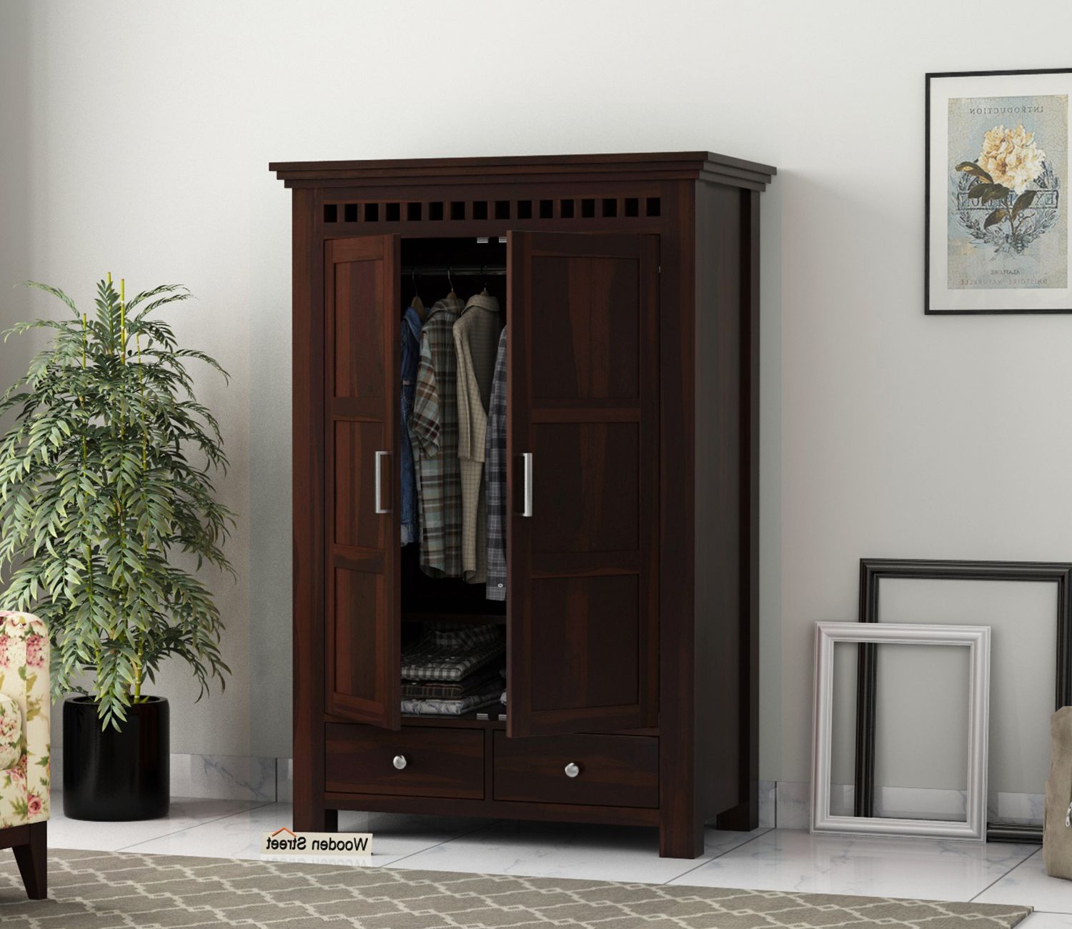 Buy Adolph Medium Size Wardrobe (walnut Finish) Online In India At Best  Price – Modern Wardrobes – Bedroom Cabinets – Storage Furniture – Furniture  – Wooden Street Product With Regard To Most Up To Date Medium Size Wardrobes (Photo 2 of 10)