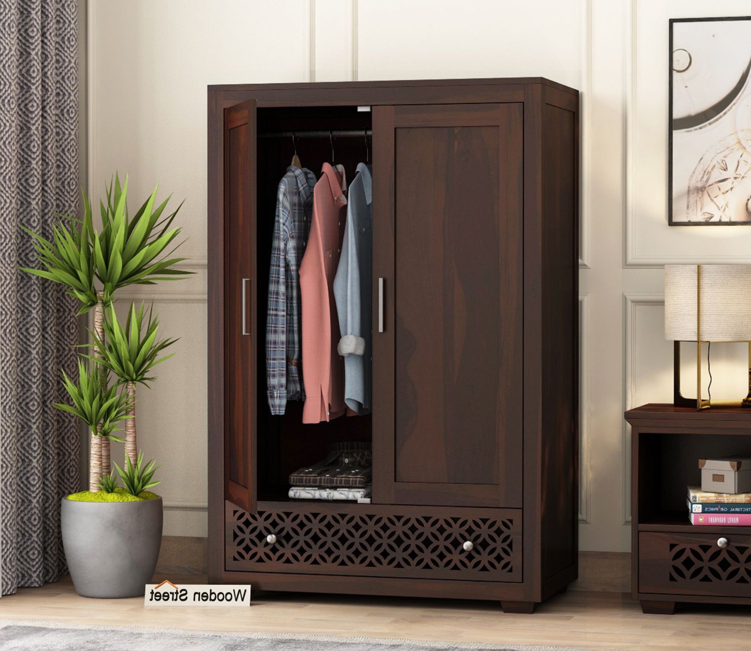 Buy Cambrey Medium Size Wardrobe (walnut Finish) Online In India At Best  Price – Modern Wardrobes – Bedroom Cabinets – Storage Furniture – Furniture  – Wooden Street Product Within Preferred Medium Size Wardrobes (View 5 of 10)