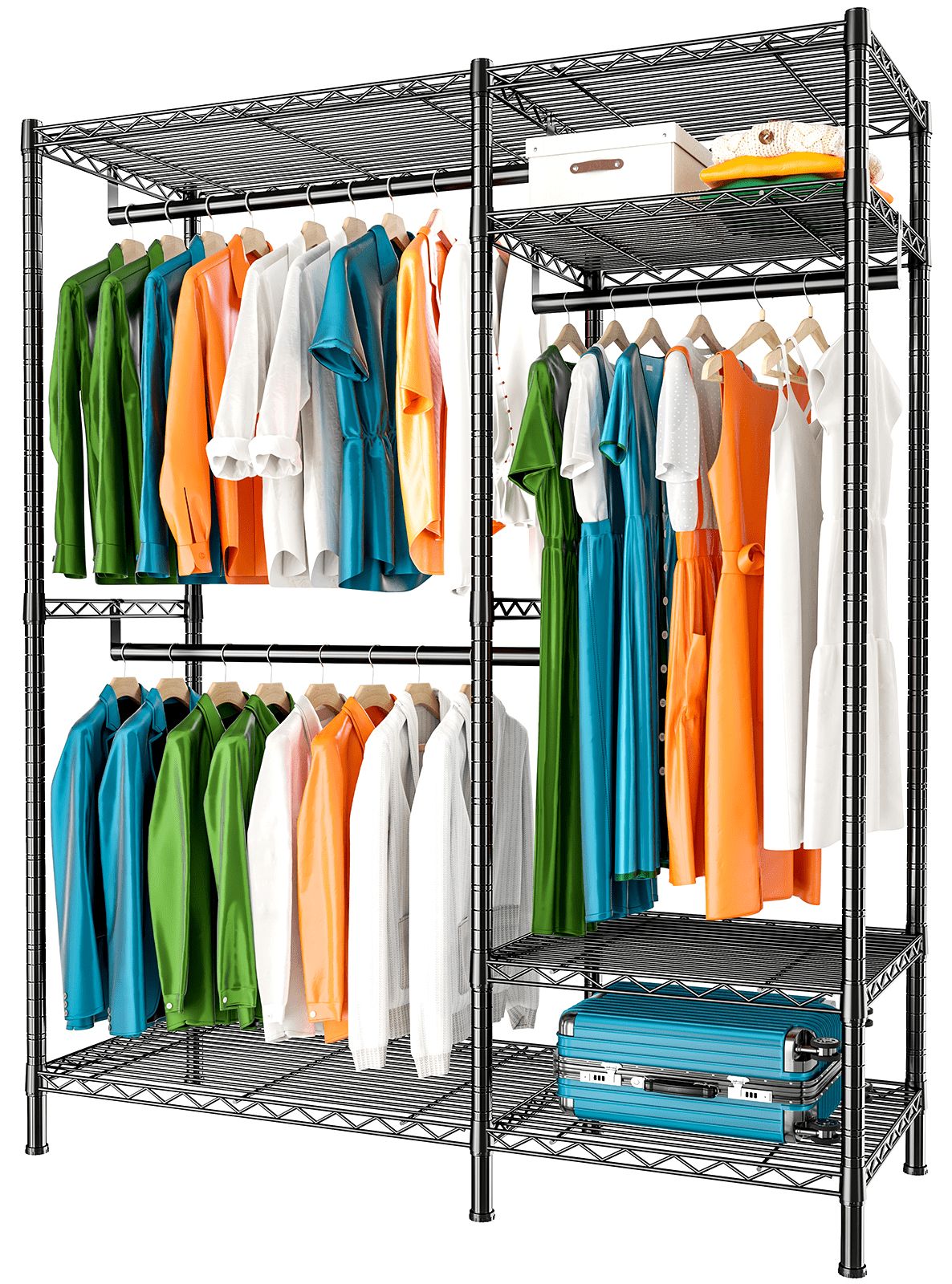 Current Raybee 77" Clothes Rack Wire Garment Rack Metal Closet Rack With Shelves  Loads 705lbs Heavy Duty Clothing Rack For Hanging Clothes Freestanding Wardrobe  Closet Organizer, Commercial, Black – Walmart With Regard To Wire Garment Rack Wardrobes (Photo 3 of 10)