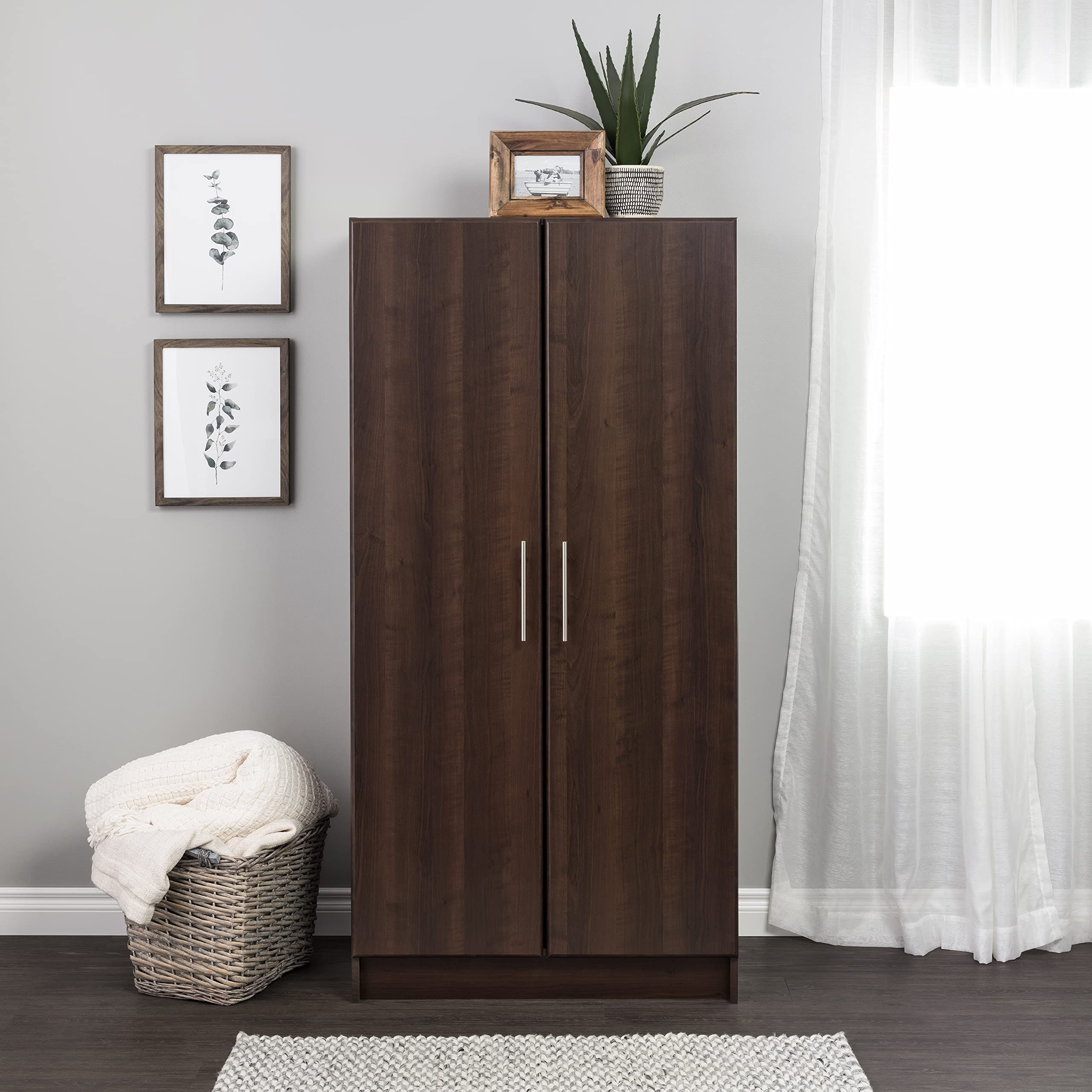 Espresso Wardrobes In Famous Amazon: Prepac Elite Functional Wardrobe Closet With Hanging Rail And  Shelves, Simplistic 2 Door Armoire Portable Closet 21" D X 32" W X 65" H,  Espresso, Eesw 3264 K : Home & Kitchen (View 2 of 10)