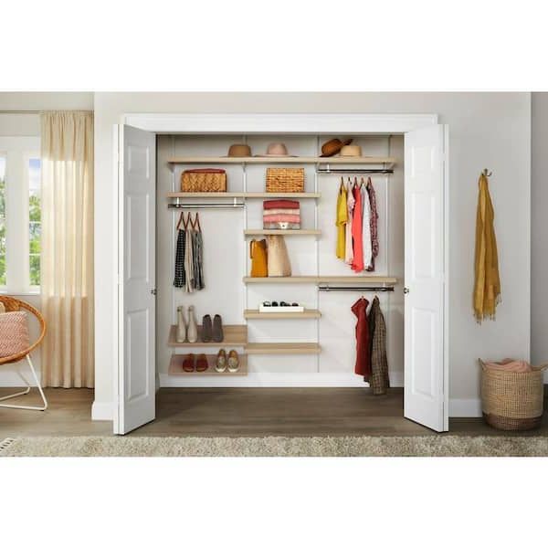 Everbilt Genevieve 6 Ft. Birch Adjustable Closet Organizer Long And Double  Hanging Rods With Double Shoe Rack And 6 Shelves 90587 – The Home Depot With Popular 6 Shelf Wardrobes (Photo 5 of 10)