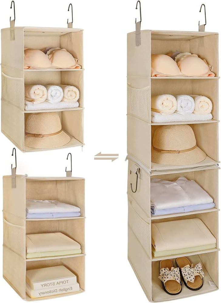 Famous Amazon: Topia Home 6 Shelf Hanging Closet Organizer, Two Separable  3 Tier Thickened Fabric Hanging Closet Shelves With Mesh Pockets,  Collapsible Closet Organizers And Storage Organization, Beige : Home &  Kitchen Regarding 2 Separable Wardrobes (Photo 10 of 10)