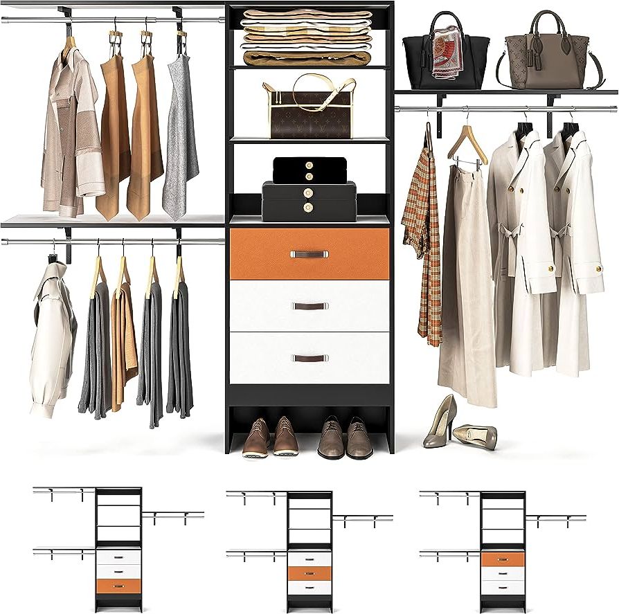 Fashionable Amazon: Armocity 2 Pack 96 Inches Closet System, 8ft Walk In Closet  Organizer With 3 Shelving Towers, Heavy Duty Clothes Rack With 3 Drawers,  Built In Garment Rack, 96" L X 16" W In 3 Shelving Towers Wardrobes (View 7 of 10)